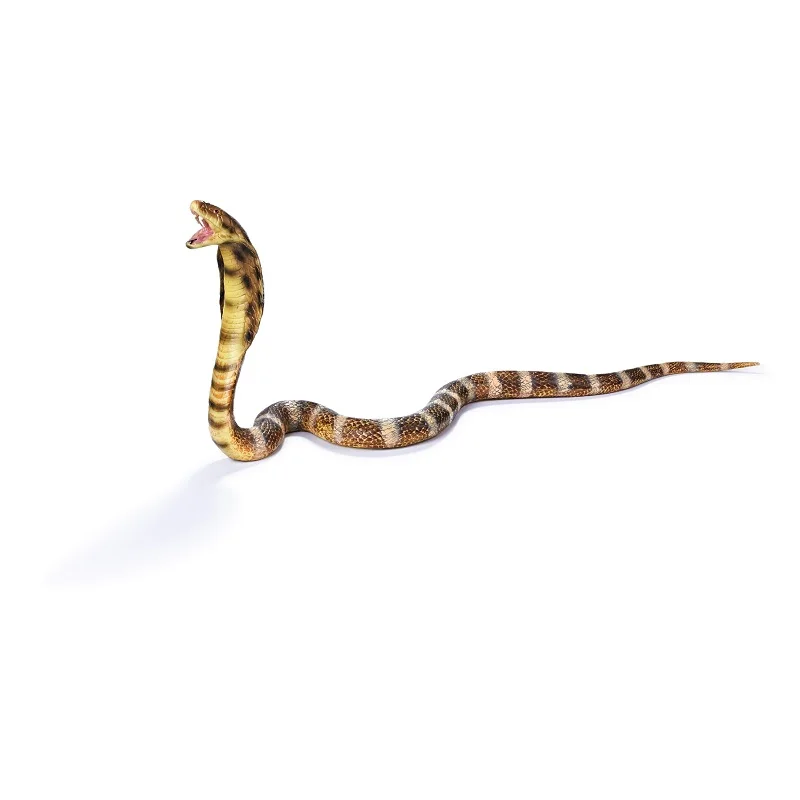 Soft Plastic Snake Figurine Toys Wildlife Animal Statue Ophiophagus Hannah Cobra Sculpture For Decoration & Collection
