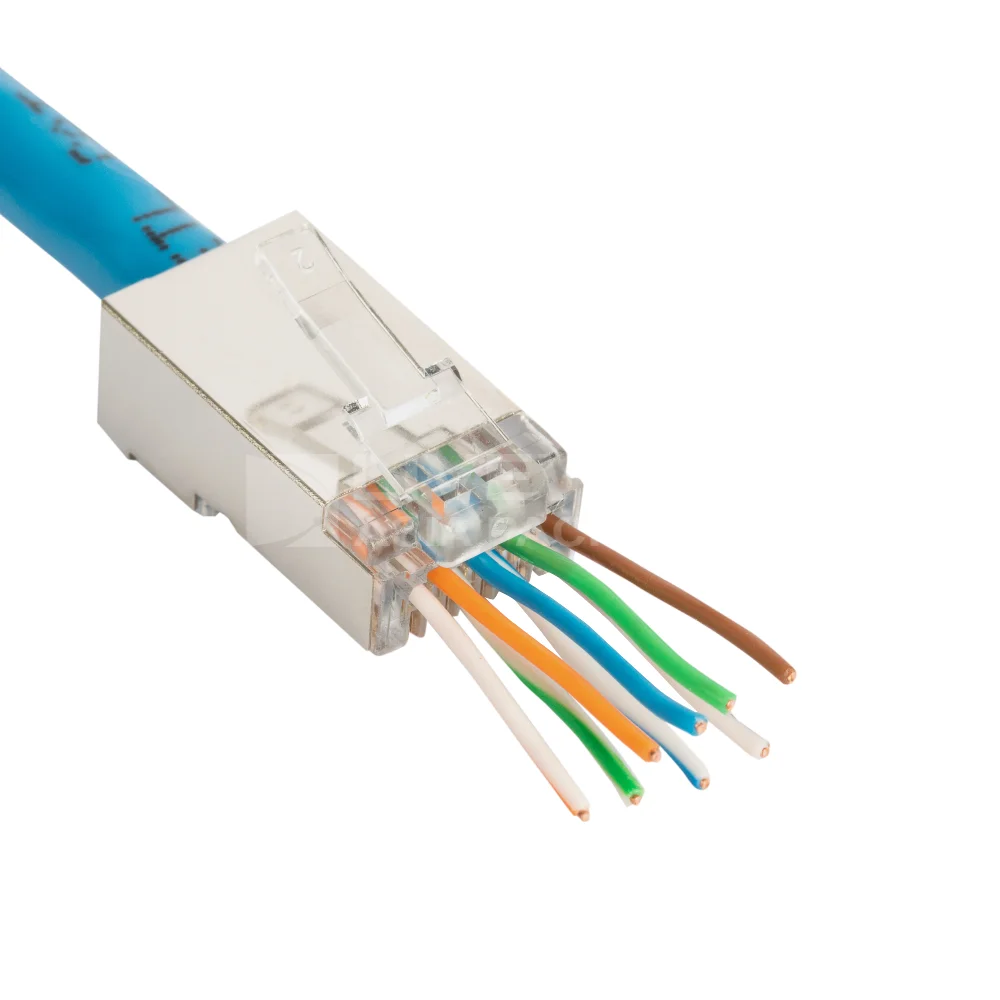 Сделано в Тайване, экранированный внутренний заземляющий Cat6A STP Passthrough RJ45 коннектор
