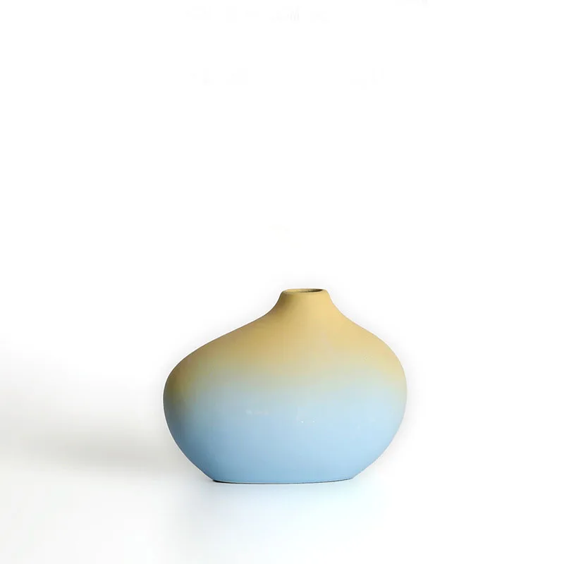 Logo Printed Gradient Yellow Blue Personality Literary Frosted Irregular Ceramic Vase