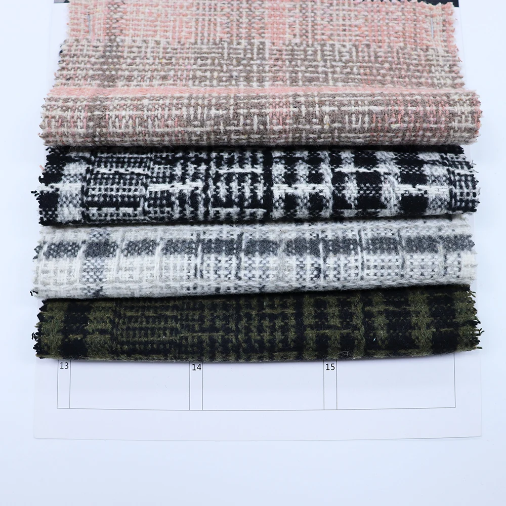 tweed recycle Upholstery Metallic Woven Glitter Italian Woolen Plaid Tweed Fabric For Suit Coat