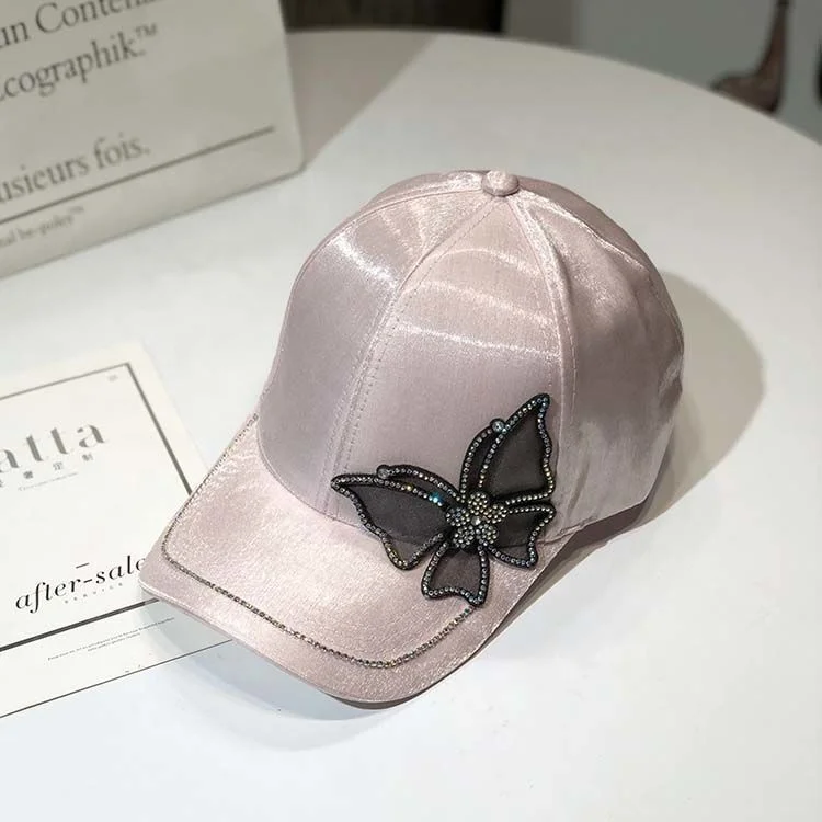 2022 spring and summer ladies baseball cap butterfly rhinestone fashion all-match summer sunshade hat