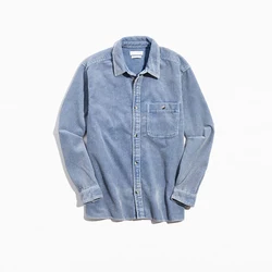 Solid Color Slightly Oversized Long Sleeves Cotton Corduroy Pointed Collar Workshirt Jacket for Men