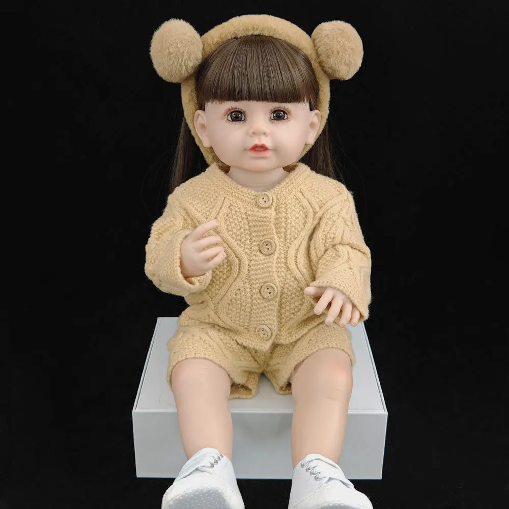 Reborn Dolls Completo de Silicona 55cm Newborn Knitwear Two Pieces Clothes Reborn Baby Dolls Set