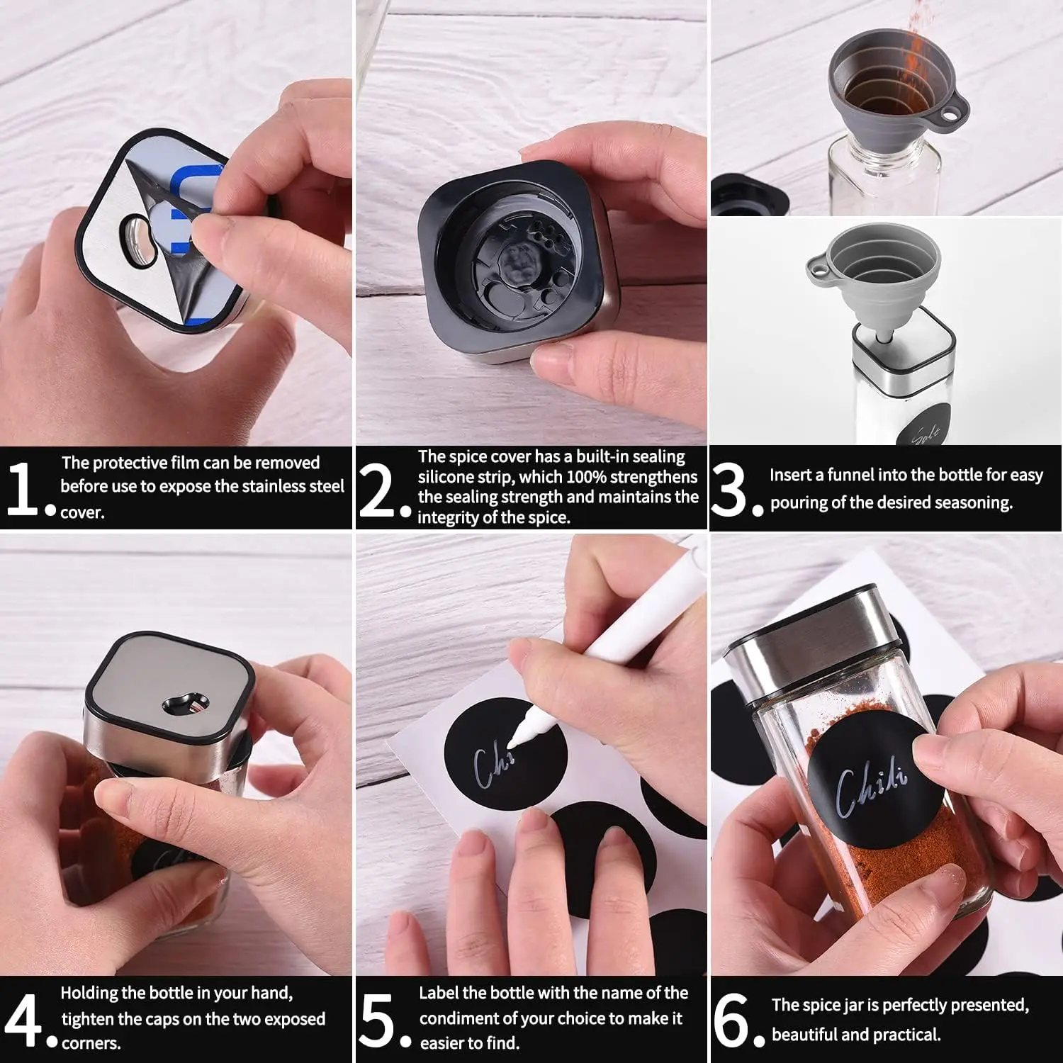 Glass Square 4oz Spice Jars Spice Containers with Airtight Stainless Steel Turn lids Spice Bottles Glass Seasoning Jars