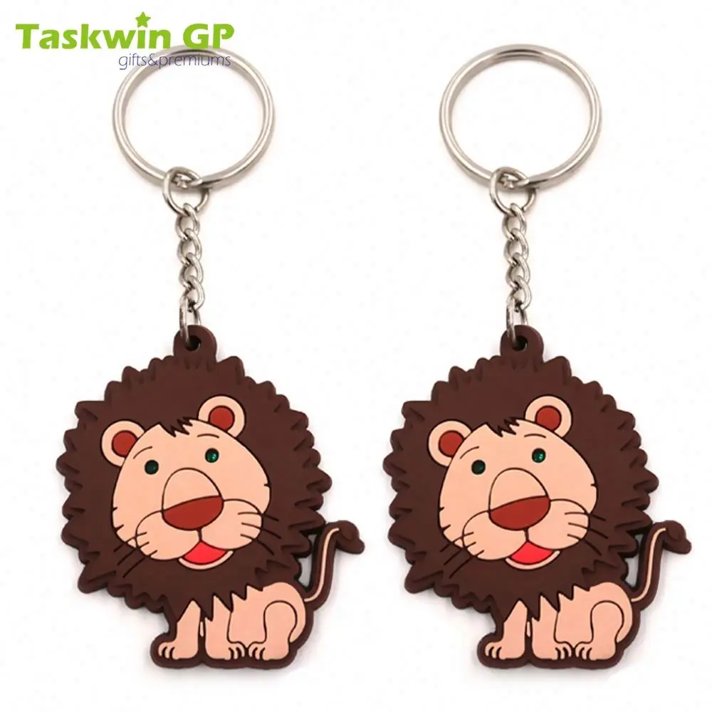 Taskwingifts 2d custom shaped Cute lion shaped promotional custom logo rubber soft PVC keychain
