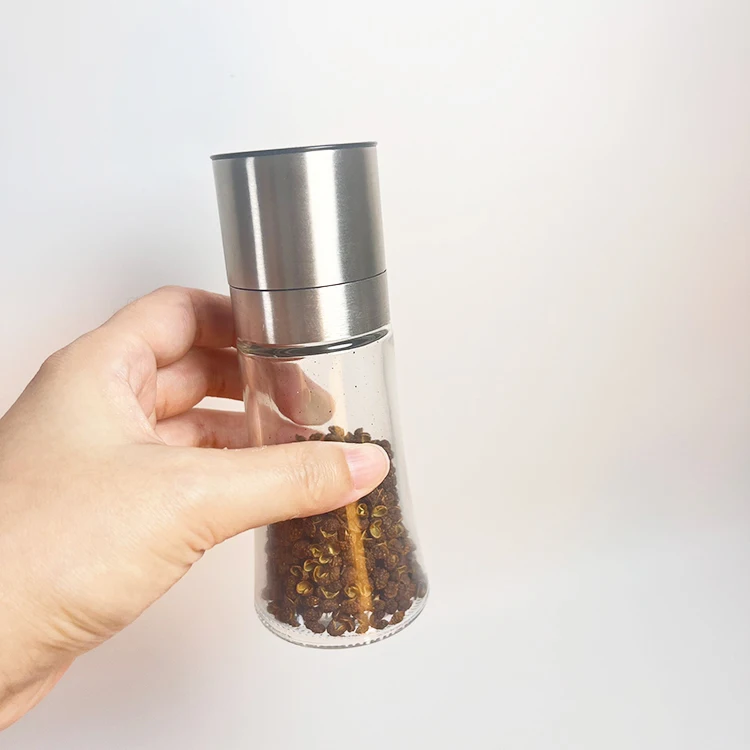 Reusable pepper mill spice container rose salt grinder glass jar with ceramic teeth mill