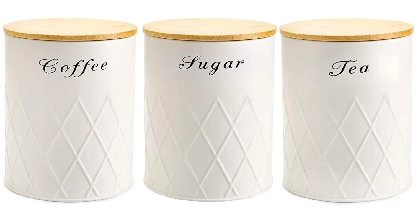3 Pack Kitchen Canister Set Coffee Sugar and Tea Storage Container Jars with Bamboo Lids