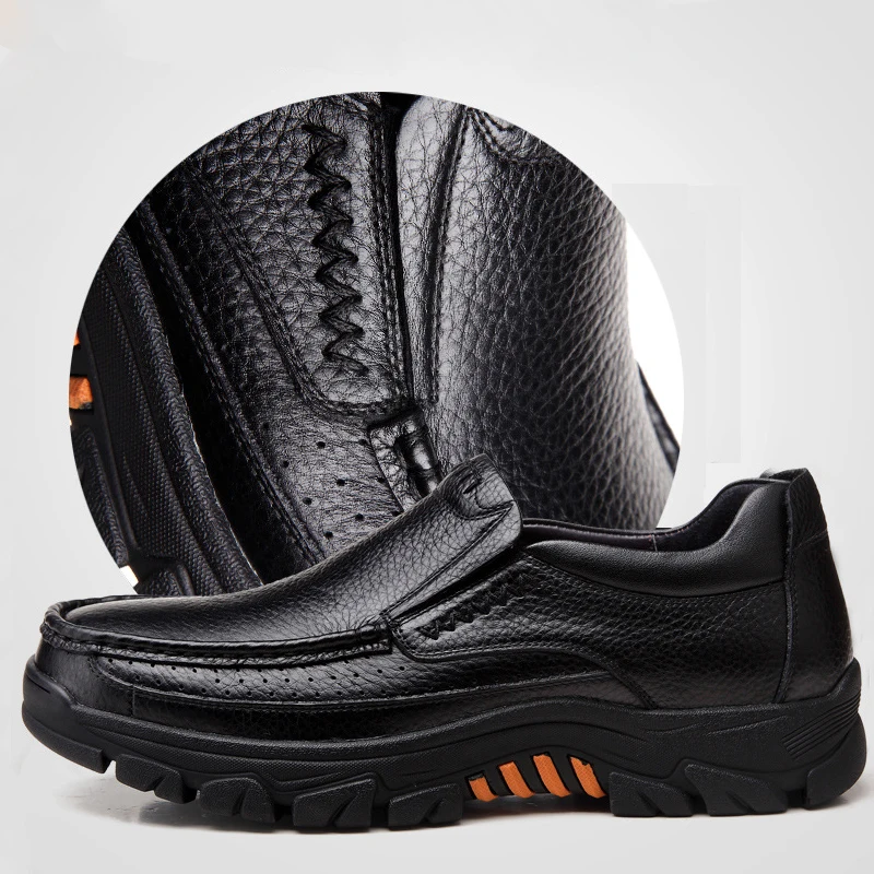 
Men Casual Comfy Loafer Genuine Leather Business Men Boat Shoes Soft Loafers Seniors Elderly Shoes 