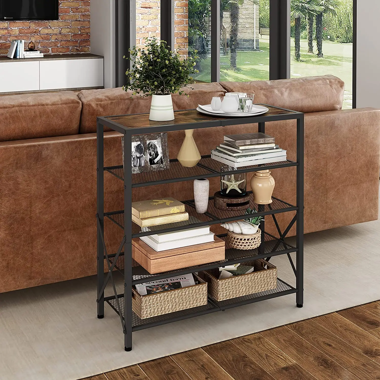 Industrial Metal Living Room Storage Organizer Shoe Cabinet Entryway Wholesale Wooden Shelf Rack 8-Tier Shoes Display Rack Stand