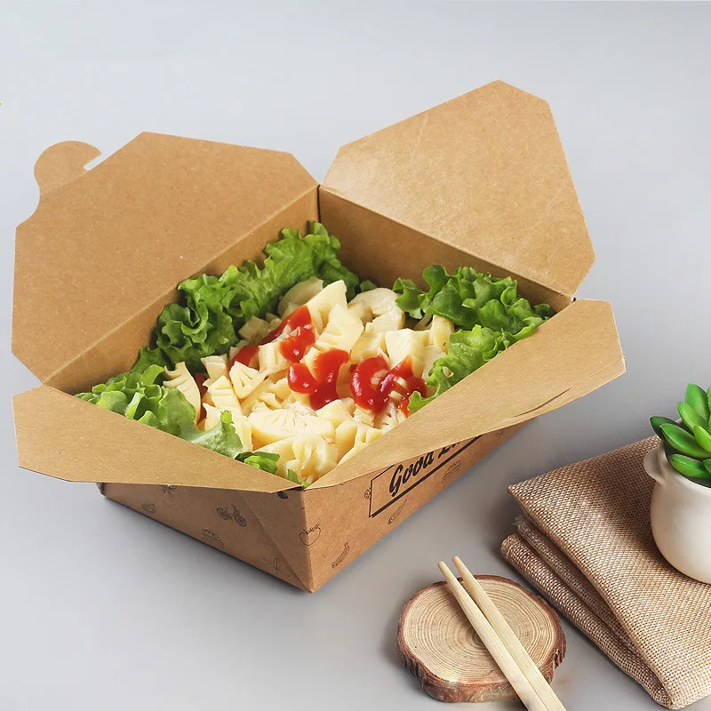 Fried Chicken Pasta Snack Food Containers Bbq Picnic Kitchen Accessories Takeaway Packaging Box Kraft Paper Disposable Accept
