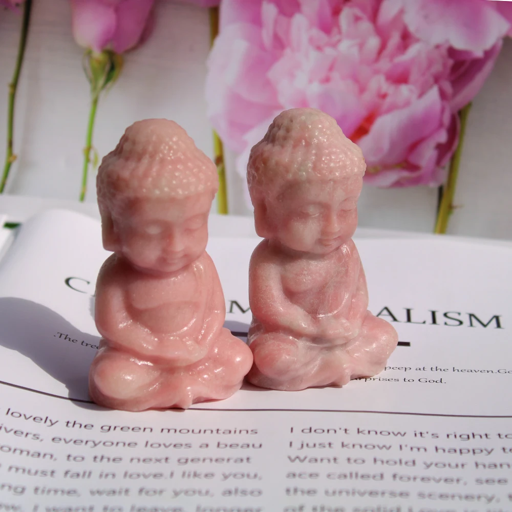 Hand Carved Natural Pink Opal Gemstone Crystal Baby Buddha Carving Ornament For Home Decoration