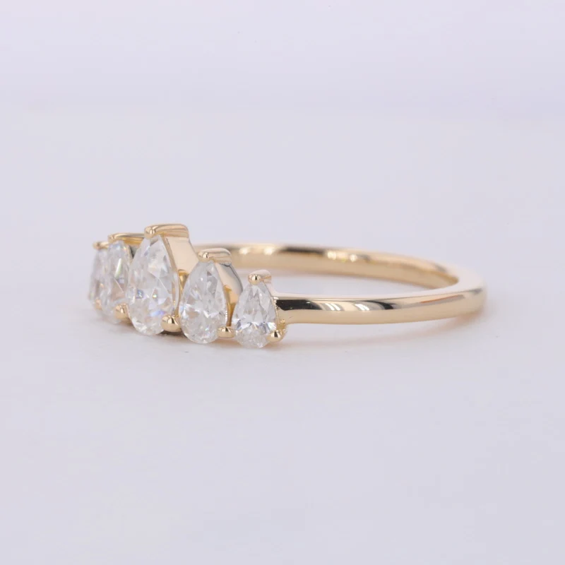 Five Stone Pear Shape Crown DEF VS Loose Lab Diamond Wedding Ring 14k Gold Engagement Ring for Women