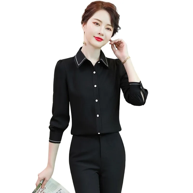 Fashion new 2022 white chiffon shirt women temperament long-sleeved professional shirt korean blouse