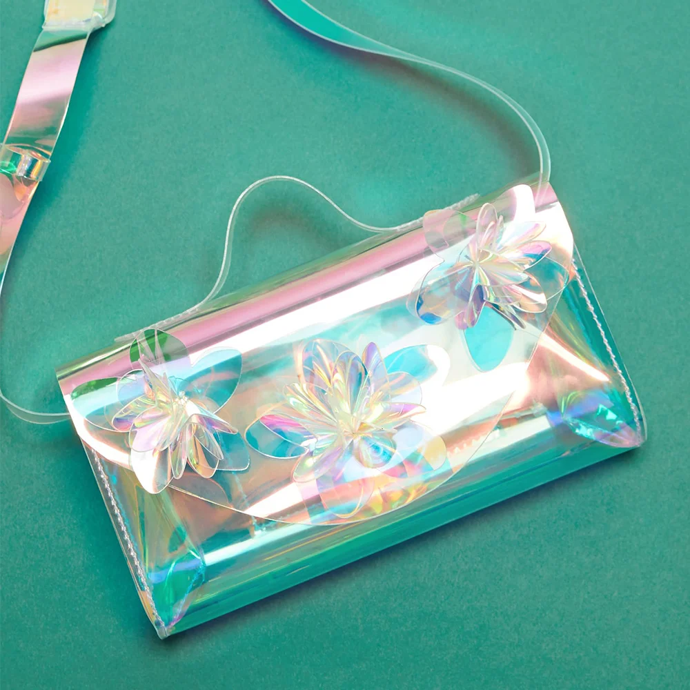 Hot Selling Fashion Clear Transparent Holographic Girls Iridescent Crossbody Handbag Purse