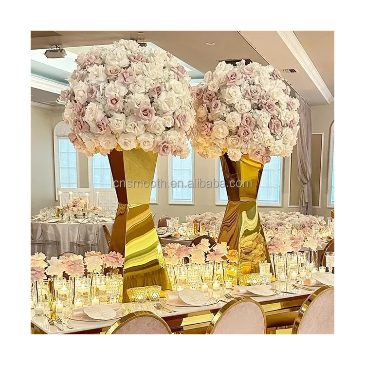 Antique Flower Stand Wedding Decorations Table Centerpiece Gold Stainless Steel Display Stand For Sale