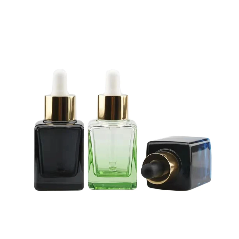 fancy rectangular black glass dropper bottle 30ml 50ml essential/beard oil square glass e liquid bottle