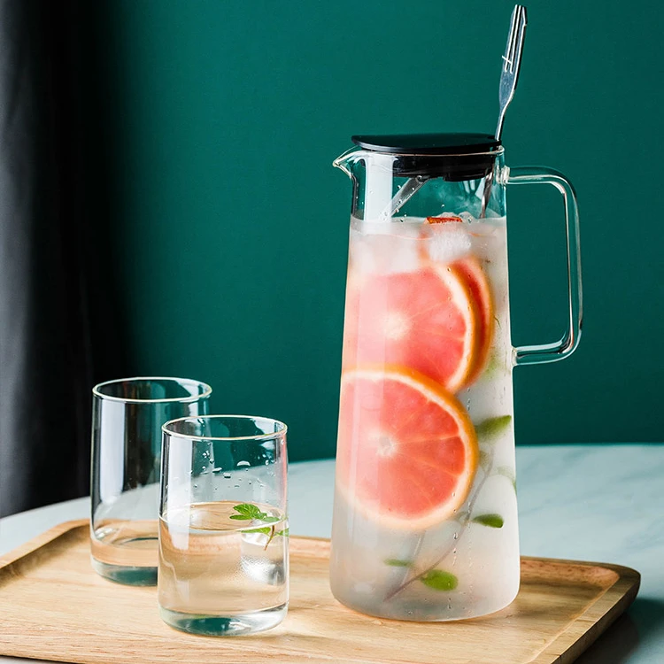 48oz Glass Water Pitcher with Stainless Steel Lid Cold Beverage Carafe for Juice Lemon Jug