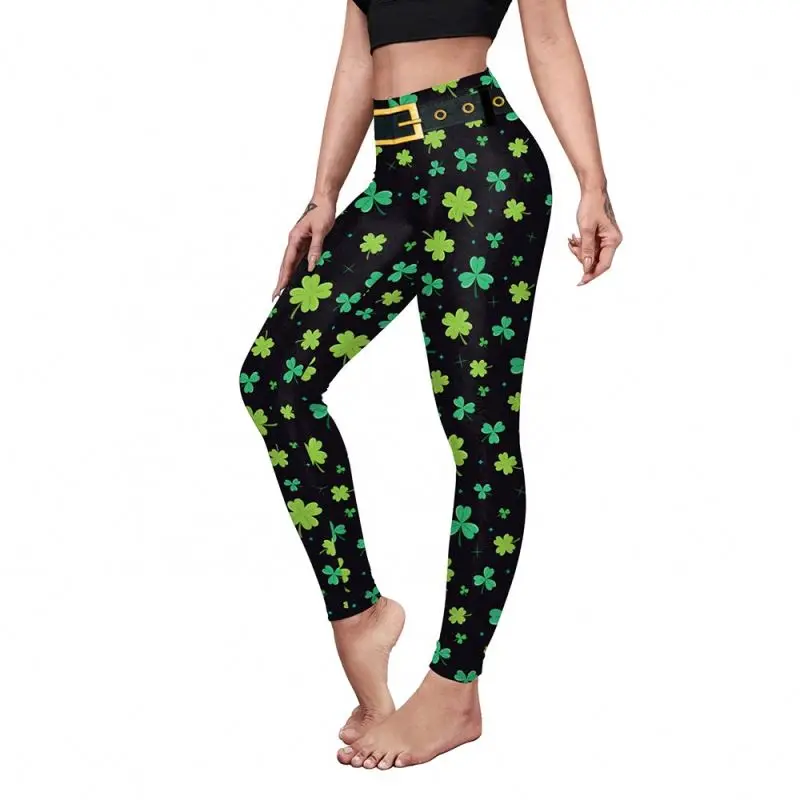 Cheap Promotional St. Patricks Day Shamrock  Leprechaun Leggings Printed Sport Tight Yoga Pants For Women