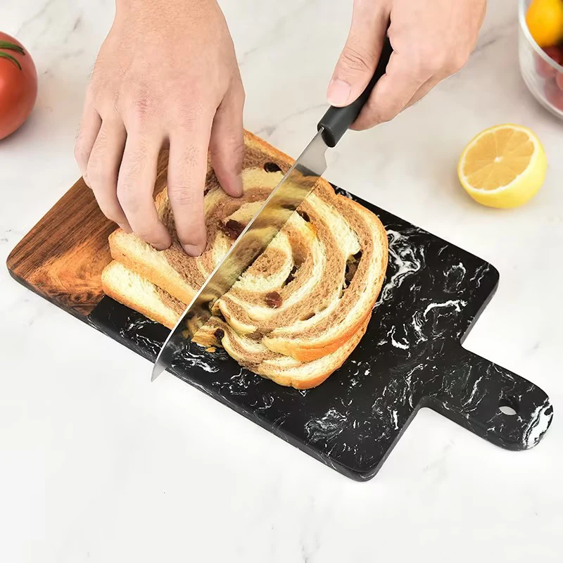 Kitchen 2 In1 Acacia Wood And Marble Chopping Board For Fruit Bread Cheese Steak