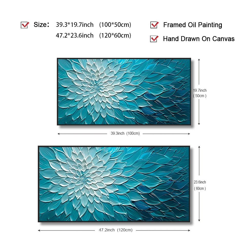 Handmade Modern Oil Painting Canvas Blue White Gradient Color Large Size Flower Wall Decor for Home Bedroom or Office