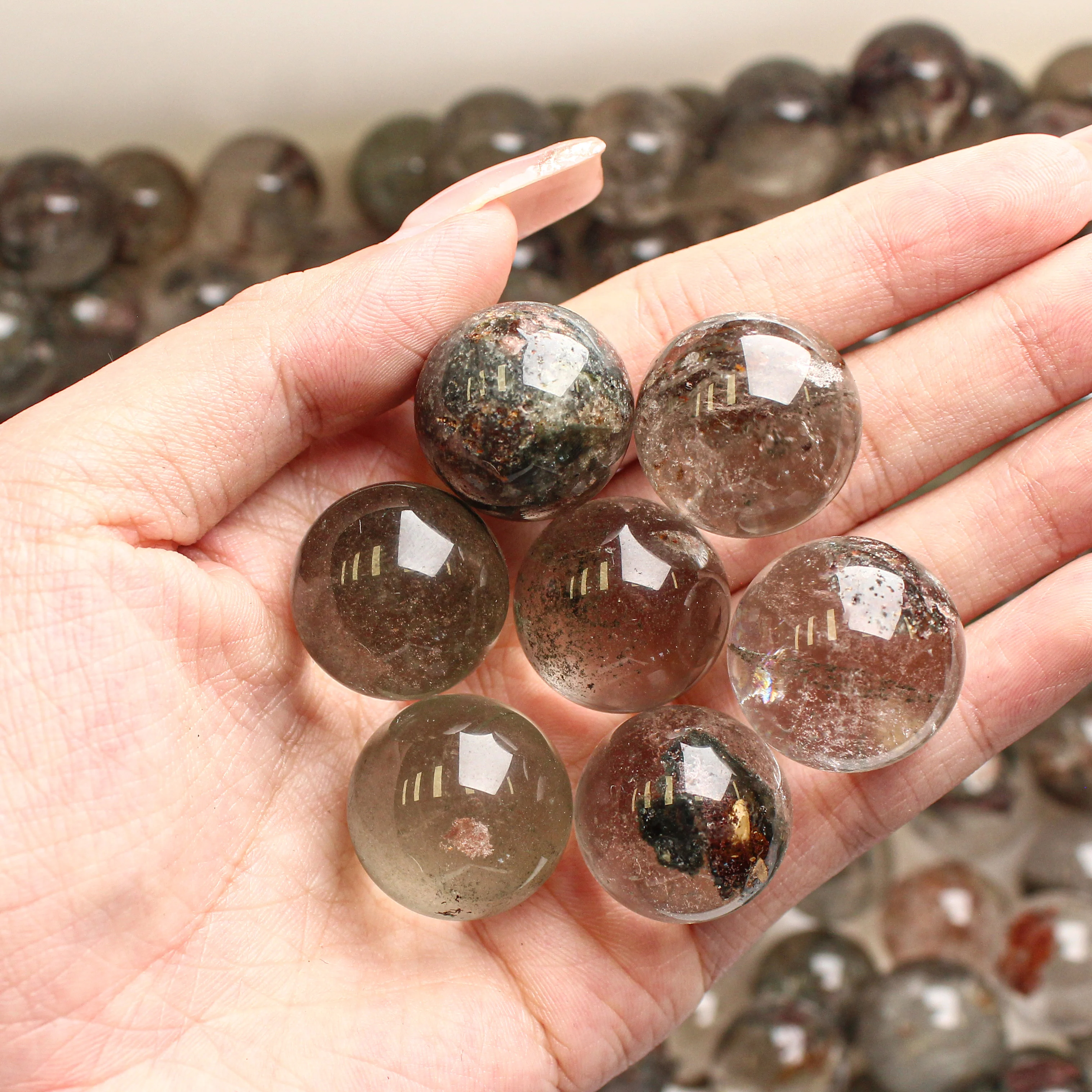 Muelson High Quality Natural Green Phantom Sphere Garden Quartz Colorful Ghost Stone Ball for Decorative Gifts