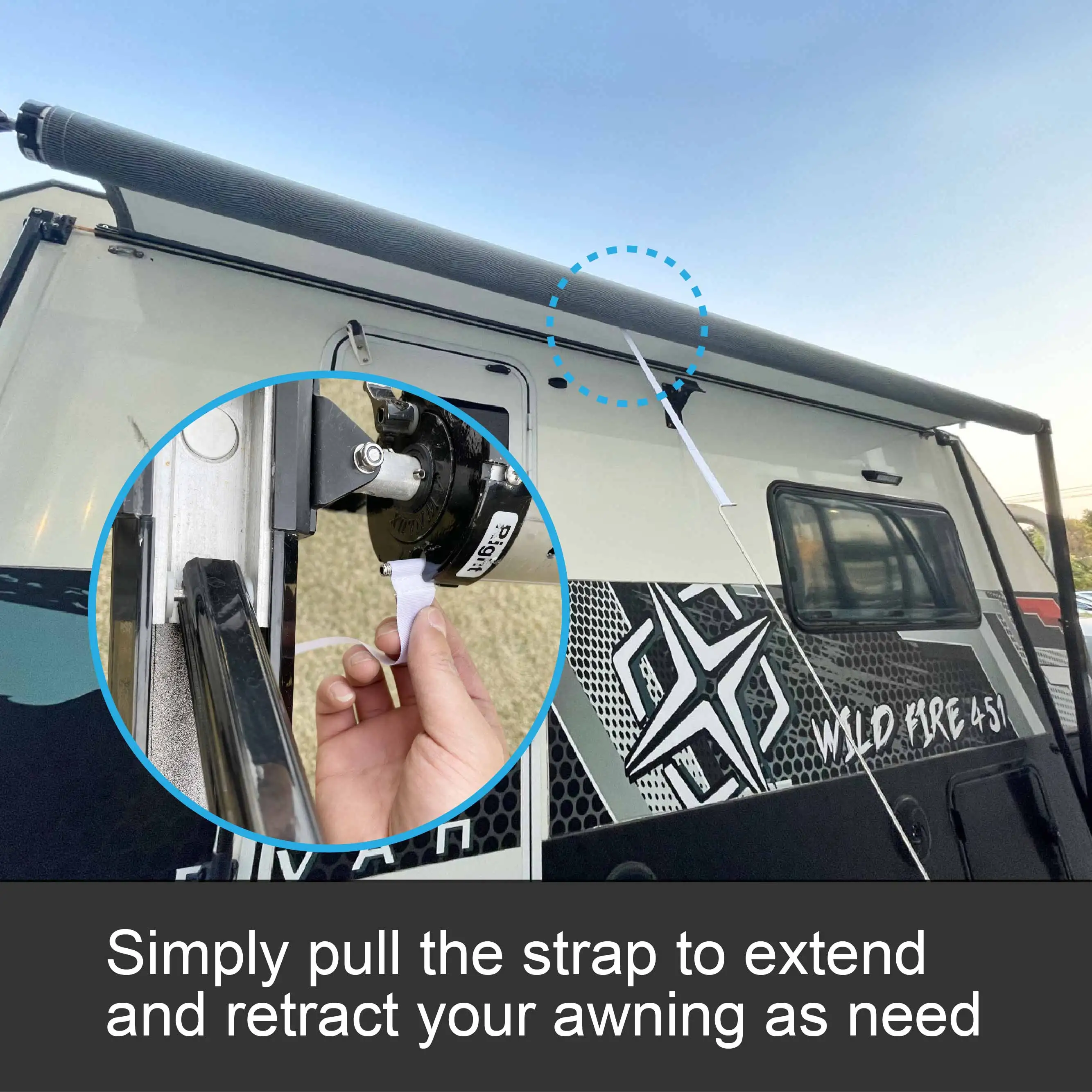 Awnlux W5600 PVC Vinyl Fabric Customized Sizes rv roll up Camping trailer awning with LED Light