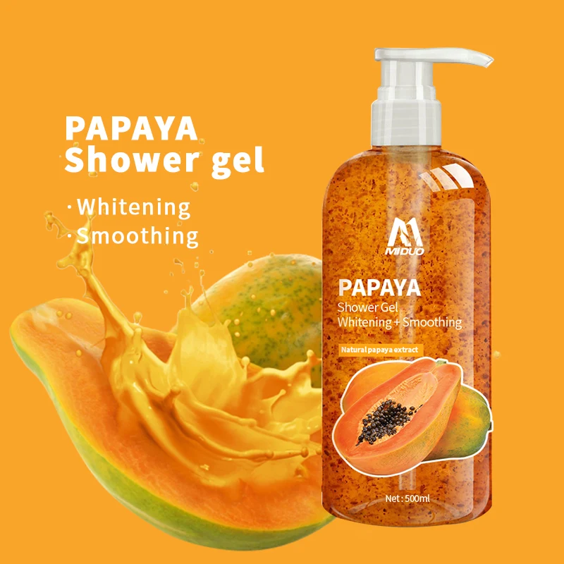 MIDUO Factory OEM Wholesales 500ML Natural Extracts Cleansing Mild Essential Oil Scented Papaya Fragance Moisturizer Shower Gel