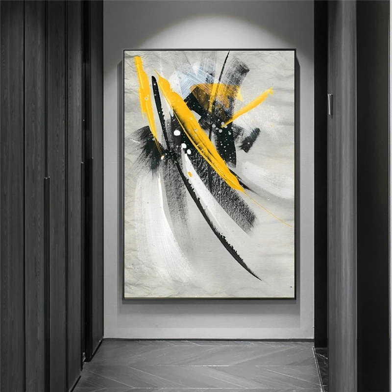 Wall Art Picture Abstract Canvas Yellow Feather Oil Painting Home Office Decoration