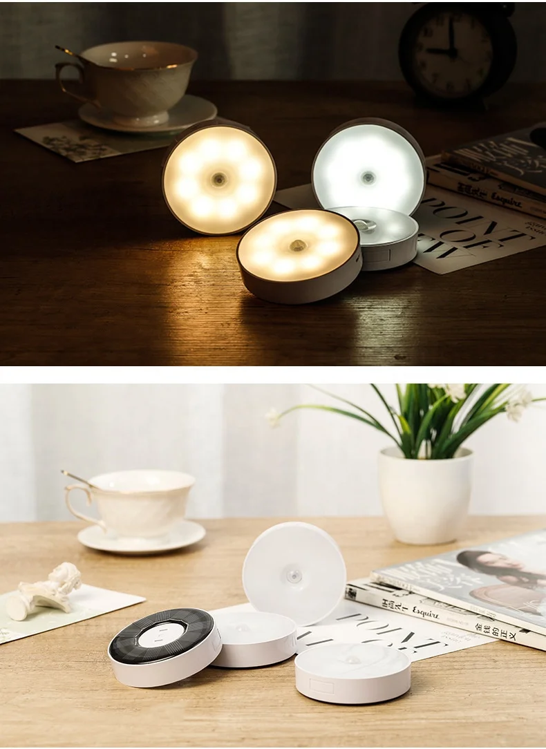 6000K Daylight Lamp Motion Sensor Light Indoor Battery Operated Ceiling Light Solar Charge Round Wireless Wall Lights