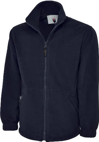Mens custom OEM plain navy and black 100% polyester heavy fleece full zip up with 2 side pockets casual warm winter jacket coat