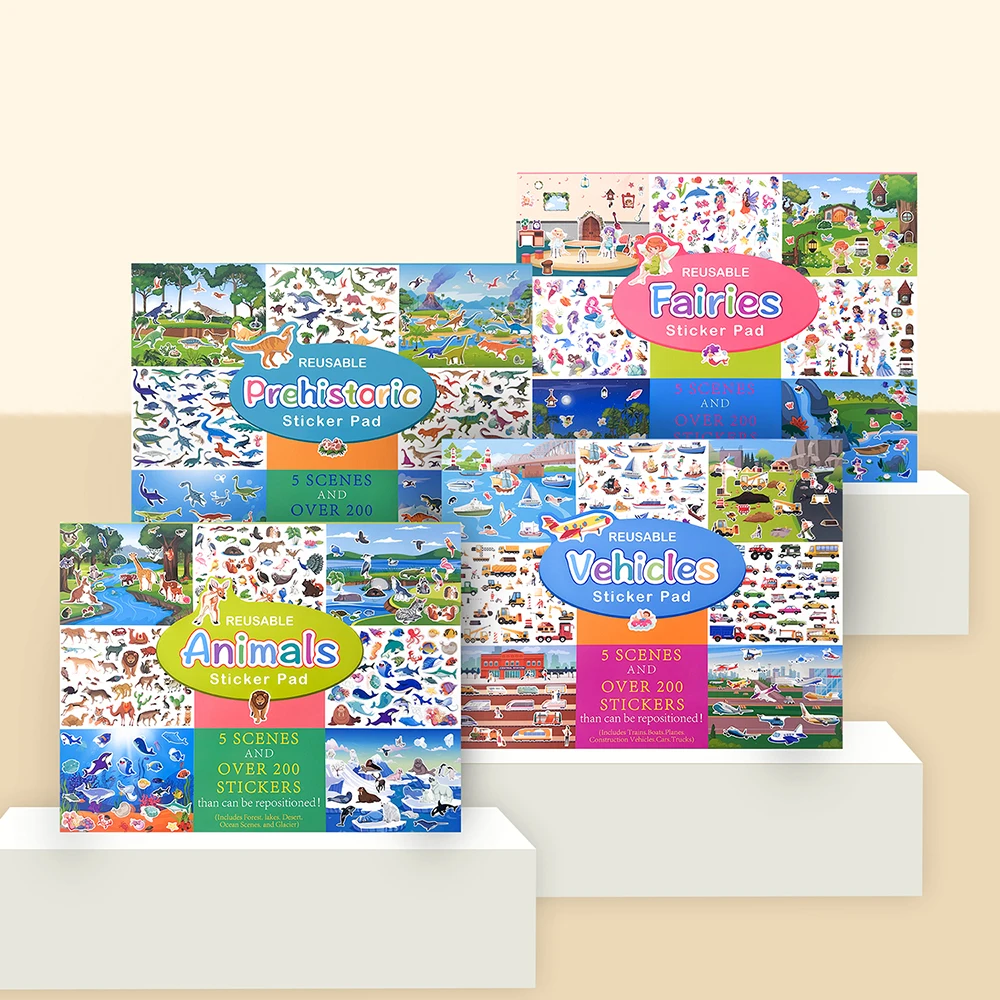 Reusable Sticker Pad set 5 scenes 200 pcs Activities Reusable Stickers Book big size Removable Sticker pad For Kids