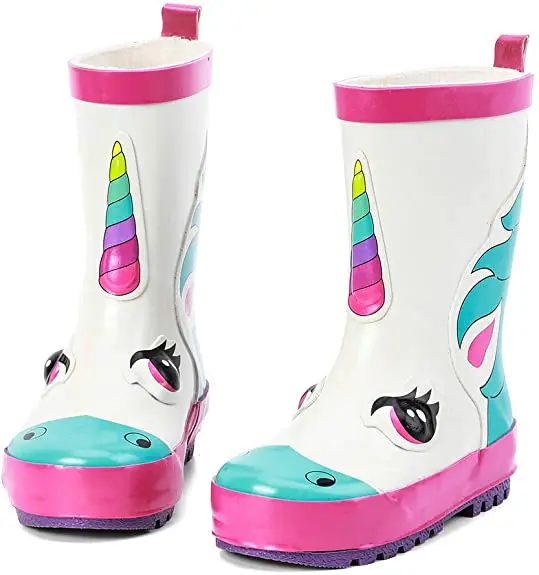Kids Waterproof Rubber Rain Boots with Easy-On Handles