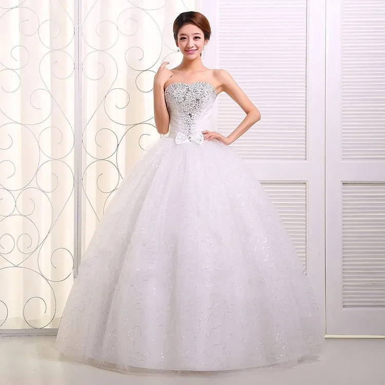 
W1006 Women off shoulder bandage diamond bling simple cheap embroidery sequins wedding dress stage dress 