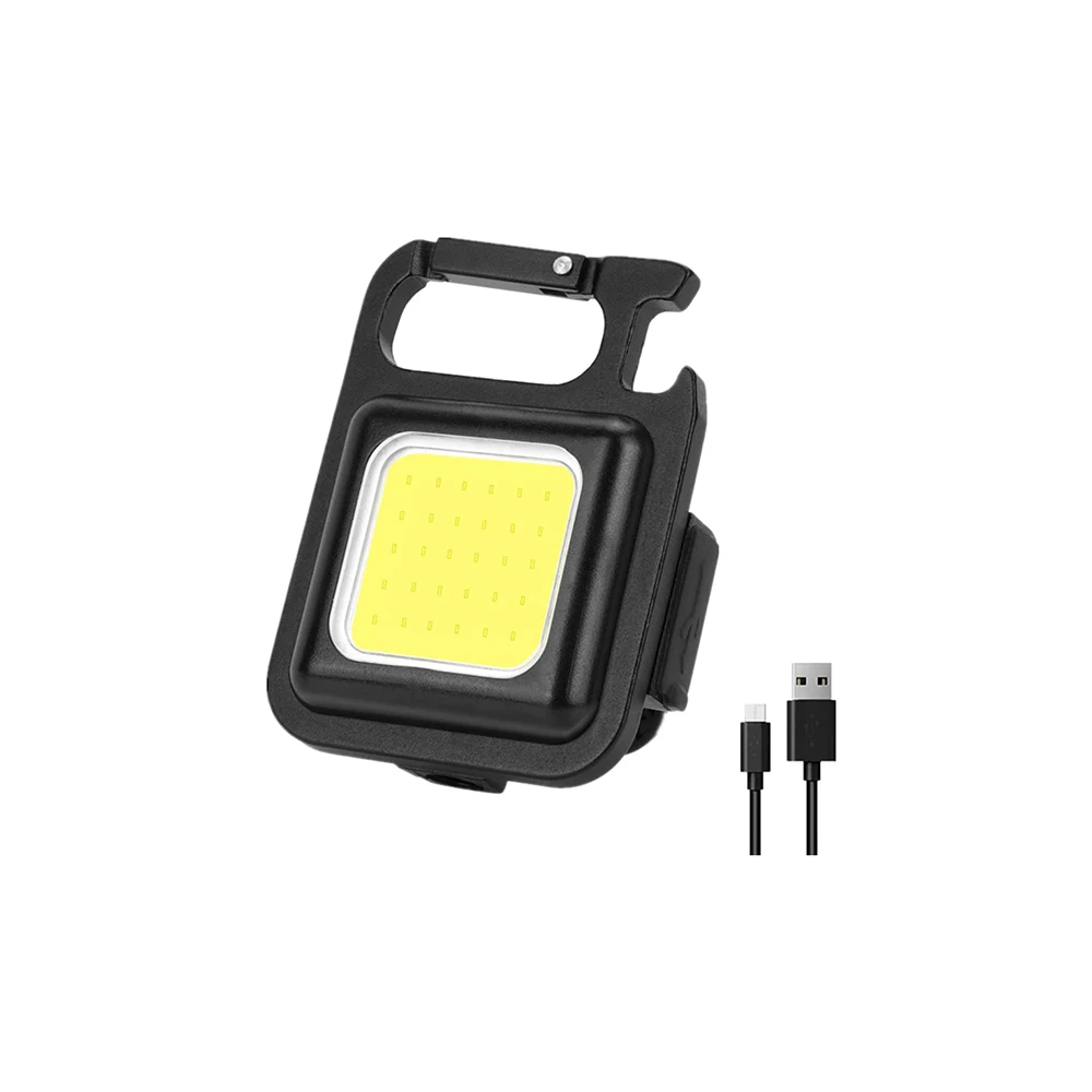 Mini LED COB Flashlight, 500lm Keychain Rechargeable with 4 Modes, Bottle Opener, Magnet Design Hook, Waterproof Pocket lamp