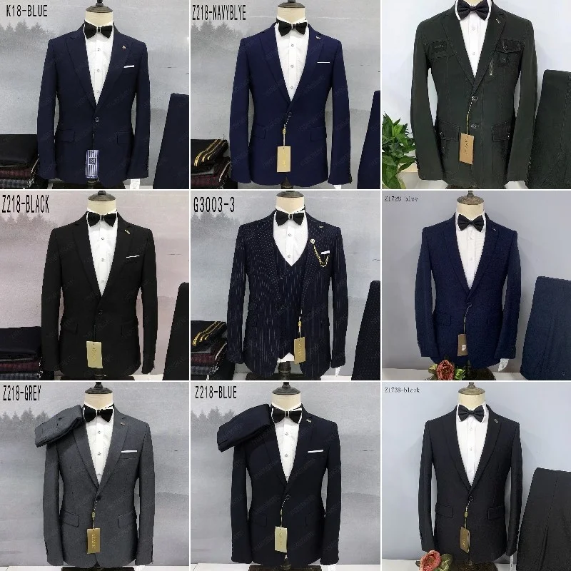 Custom High Quality Luxury Wool Navy Blue Formal Business Dress Clothes 2 Pieces Pant Coat Set Slim Men Suits for Men