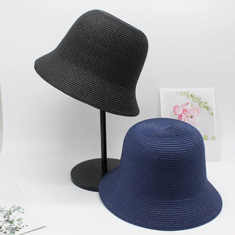 New Style Women High Quality Straw Bucket Hat plain Summer UV Protection Straw Hat