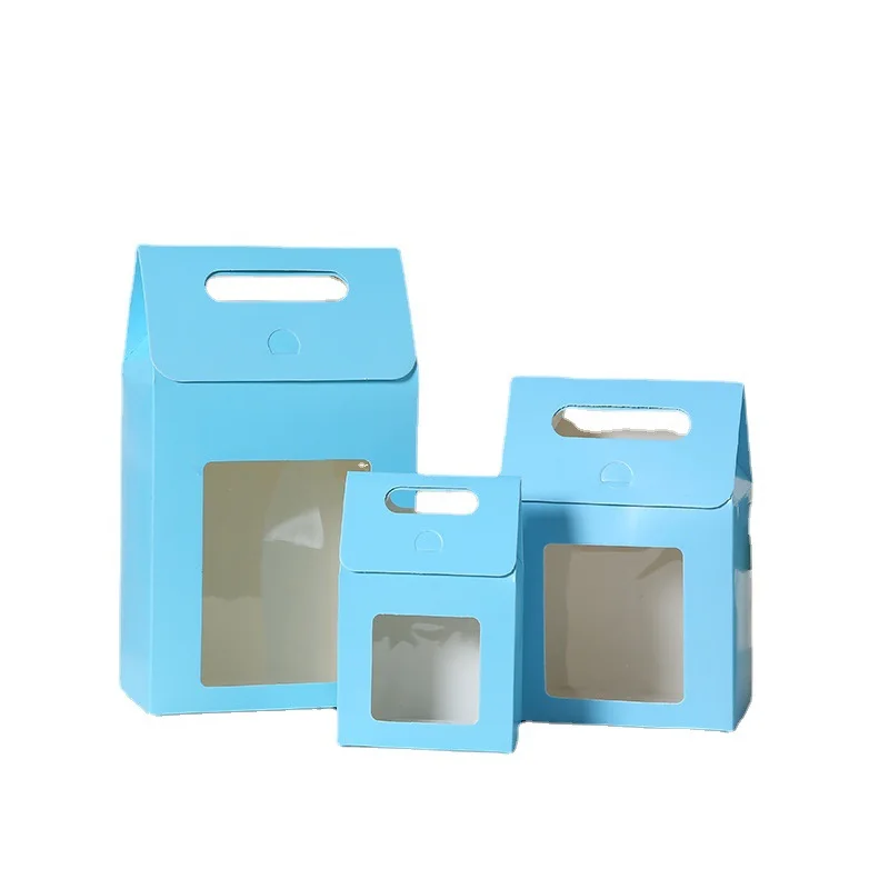 Gift packaging box Simple solid color portable window open kraft paper box