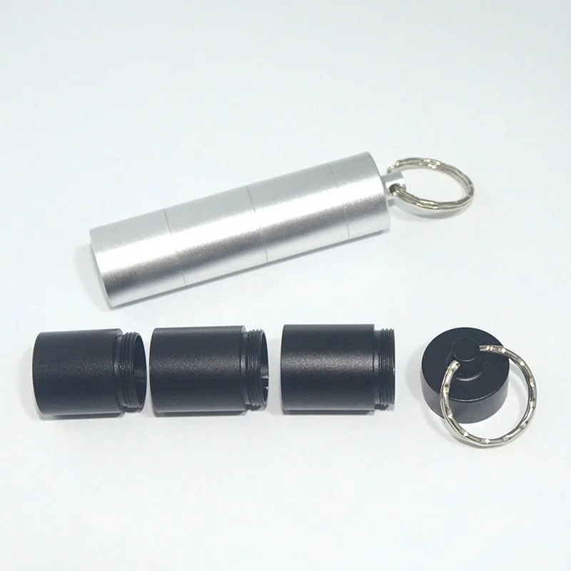Outdoor Portable Mini 4-Section Aluminum Alloy Waterproof Small Keychain of Medicine Bottle Self-Defense Key Chain Accessories