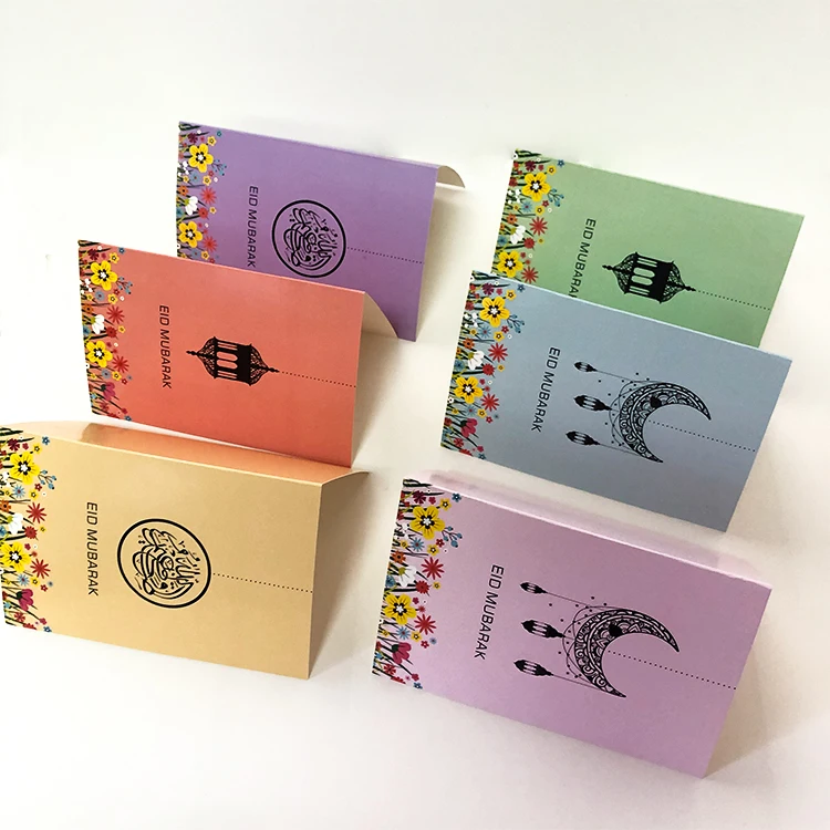 Wholesale Customized  Eid Mubarak Greeting Cards Ramadan Kareem Gift Folding Card Eid al Fitr Decorations Thank You Card