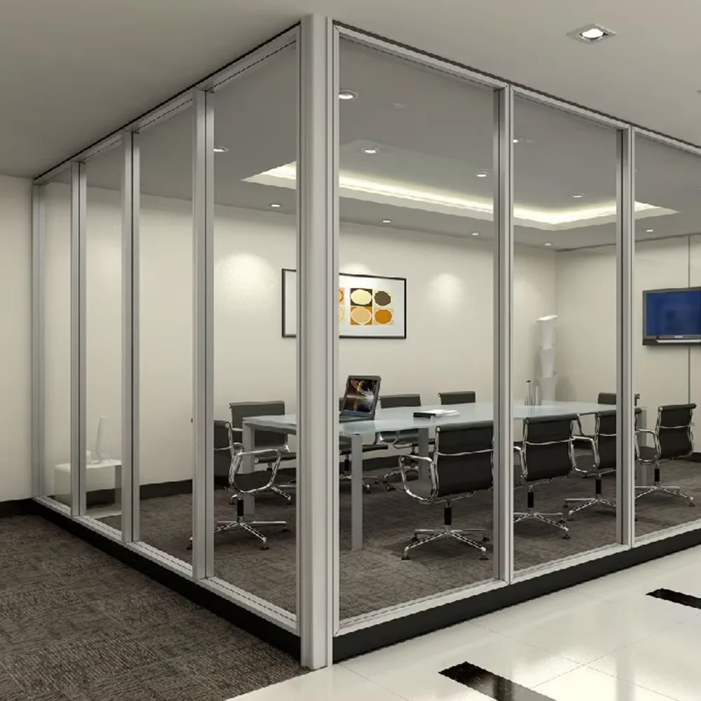 Top Selling Transparent Soundproof Waterproof Aluminum  Partitions Mobile Office Glass Wall Partition with Door