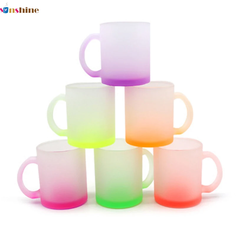 Custom Logo 11Oz Sublimation Gradient Fluorescent Color Frosted Glass Mug