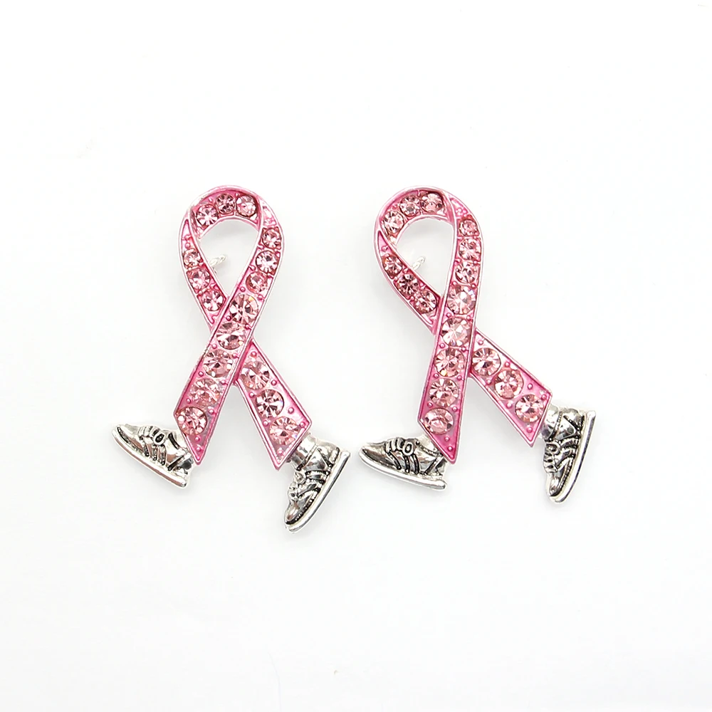 Custom Brooches October Pink Ribbon Breast Cancer Awareness Pretty Walking Ribbon Brooch Pin Jewelry Gift