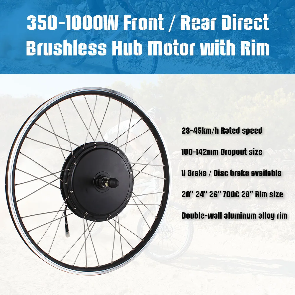 36V 48V Brushless Hub Motor Kit Electric Bike Kit 1000W 750W 500W 350W 250W Waterproof E bike Conversion Kit With Battery
