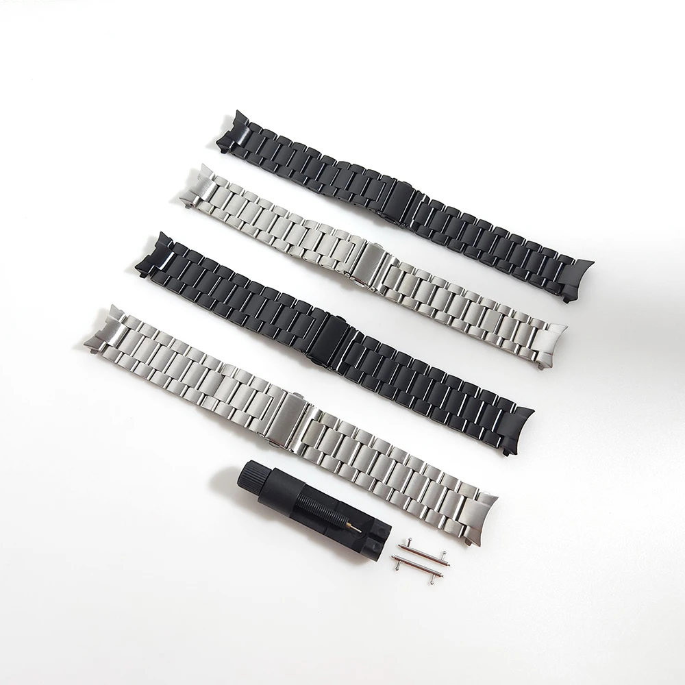 No Gap Curved End Metal Band For Galaxy watch5 pro Stainless Steel watch Strap For Samsung watch4/5/6 Three link metal bracelet