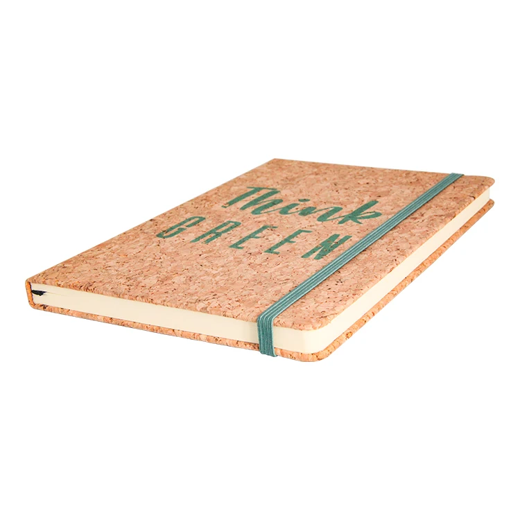 environmental A5 hot stamping silk printing natural cork cover notebook with elastic band A5 journal cork dotted