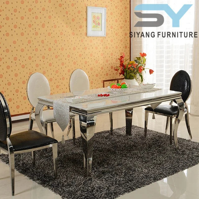 Hot Sale Marble Top Stainless Steel Dining Table For Round Dining Table Set Dining Room Furniture