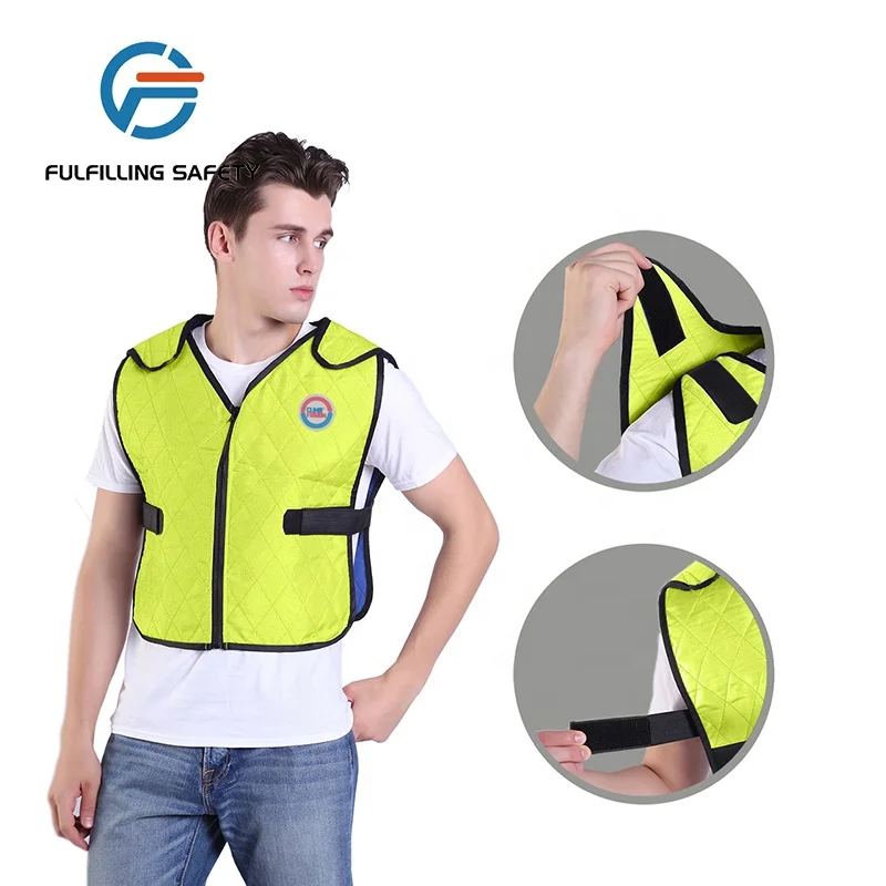 Evaporative body cooling vest safety jacket with reflective tape