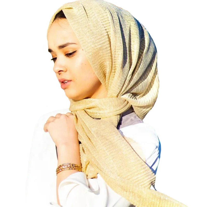 
Beautiful Fashion Elasticity Gold Wire High Grade Fashion Dubai Hui Nationality Muslim Head Hijab Warps Scarf Shawl 