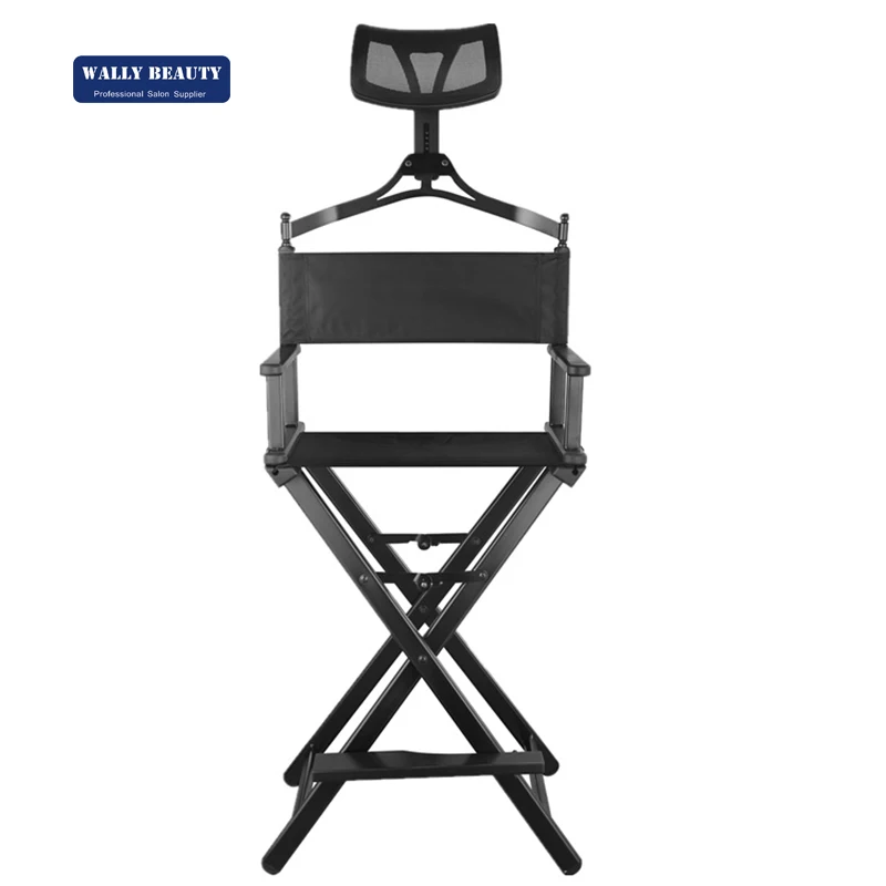 Wallybeauty hot sale custom aluminum metal frame director chair portable folding makeup chairs with headrest