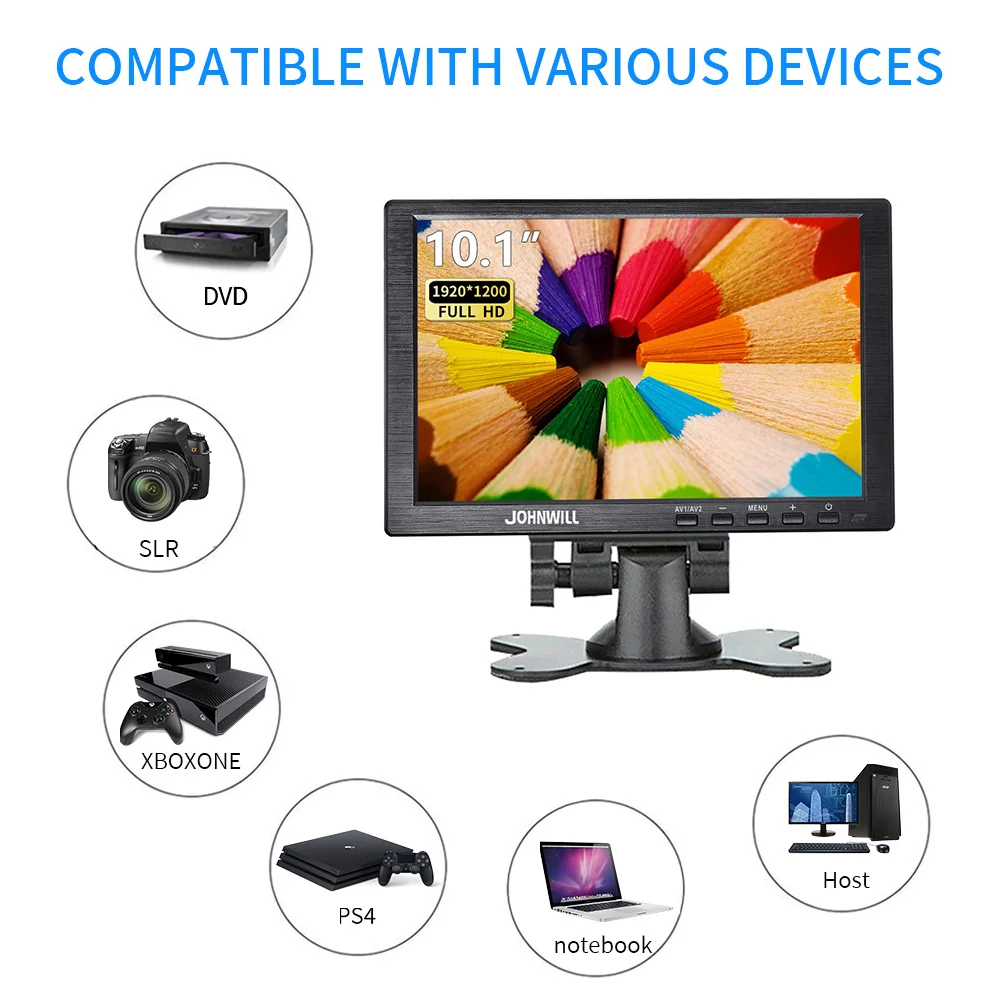 10.1 inch 1920*1200 Portable PC Monitor with VGA HD-MI BNC USB for PS4 xbox Series Raspberry CCTV lcd monitors